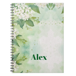Caderno Espiral Flores Verde Modernas Aquarela & personalizar