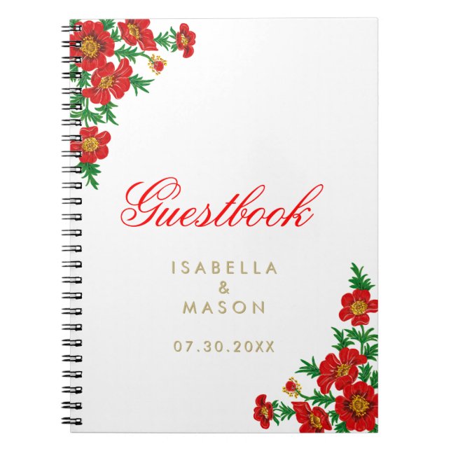 Caderno Espiral Flores Vermelhas bonito - Guestbook (Frente)