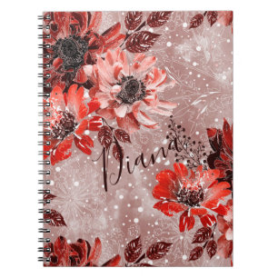 Caderno Espiral Flores vermelhas e burradas.
