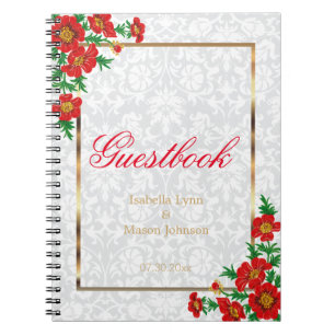 Caderno Espiral Flores Vermelhas Elegantes - Guestbook
