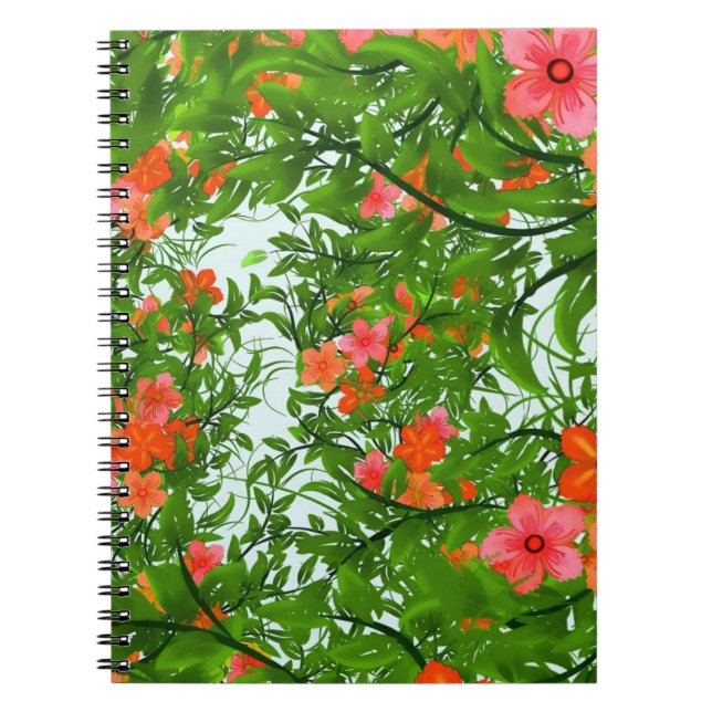 Caderno Espiral Flores Vermelhas em Arte Verde (Frente)