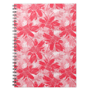 Caderno Espiral Flores vermelhas em branco.