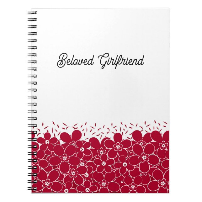 Caderno Espiral Flores vermelhas margaridas sobre fundo branco (Frente)