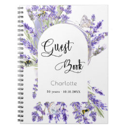 Caderno Espiral Flores violeta de lavanda de livro convidado