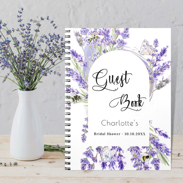Caderno Espiral Flores violeta de lavanda de livro convidado (Criador carregado)