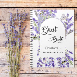 Caderno Espiral Flores violeta de lavanda de livro convidado