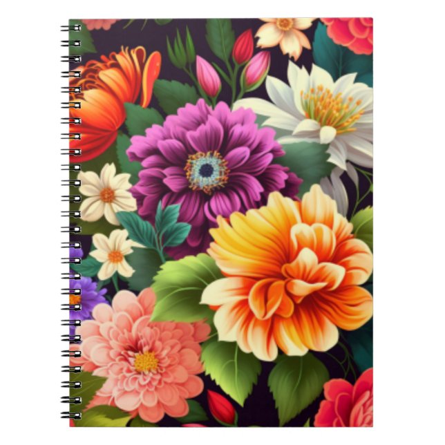 Caderno Espiral Flores vívidas coloridas (Frente)