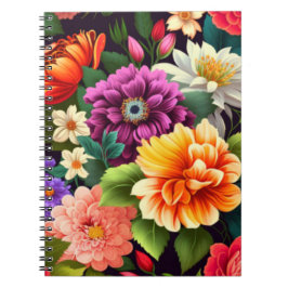 Caderno Espiral Flores vívidas coloridas