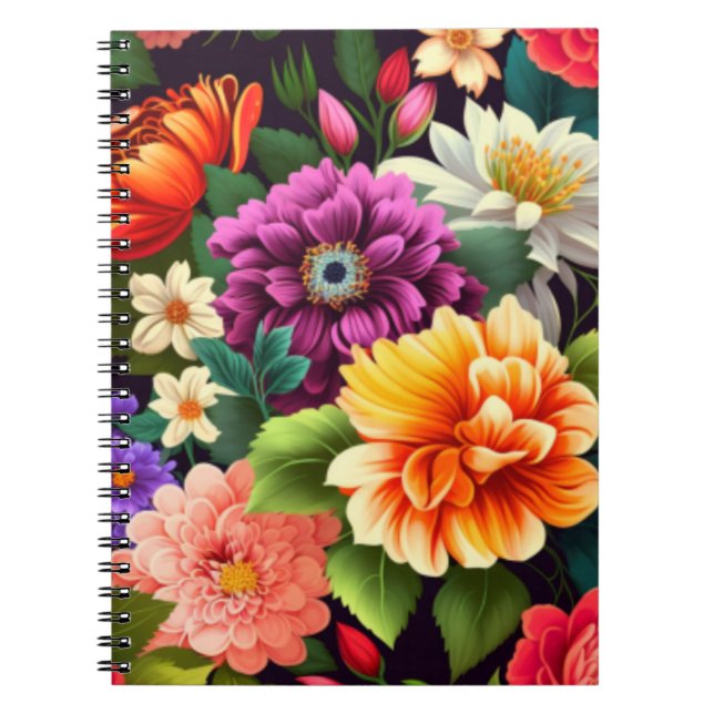 Caderno Espiral Flores vívidas coloridas (Frente)