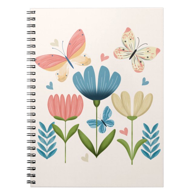 Caderno Espiral Flores Whimsical e Borboletas (Frente)