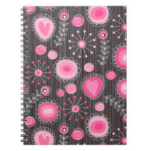 Caderno Espiral Flores Whimsical em Notebook Rosa