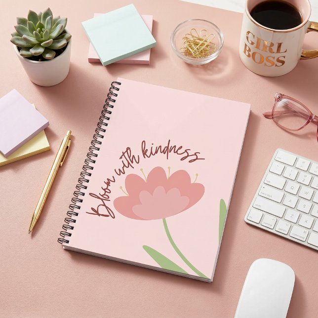 Caderno Espiral Florescer com gentileza, floral pastel  (Criador carregado)