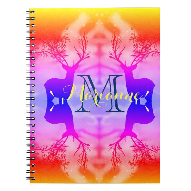 Caderno Espiral Floresta de Arco-Íris Fantasia Cervo dos Sonhos (Frente)