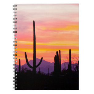 Caderno Espiral Floresta de Cactus Saguaro ao Pôr do Sol