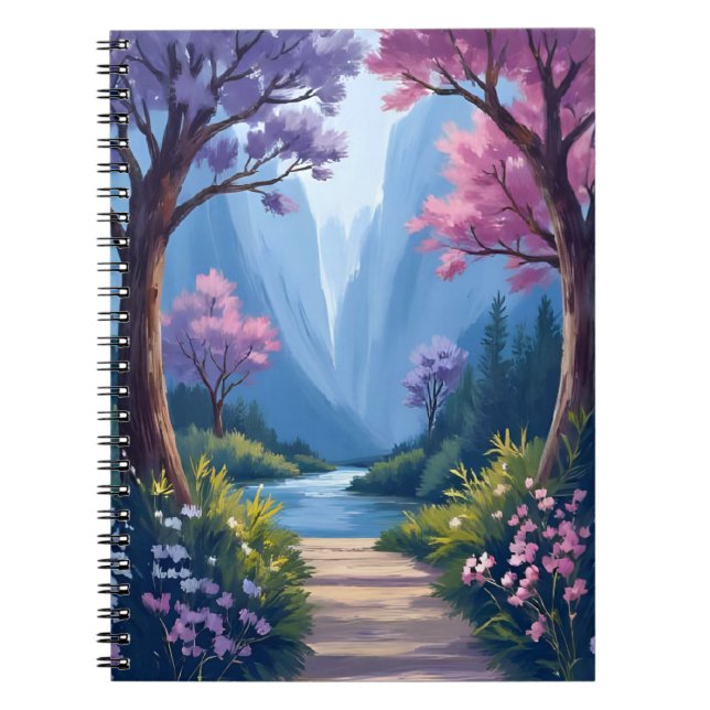 Caderno Espiral Floresta de Contos de Fadas | Paisagem Natural Flo (Frente)