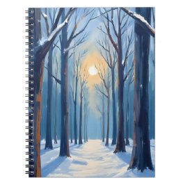 Caderno Espiral Floresta de Inverno Árvores Aquarela Azul