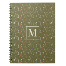 Caderno Espiral Floresta de Monograma Verde Jardim de Flores Silve
