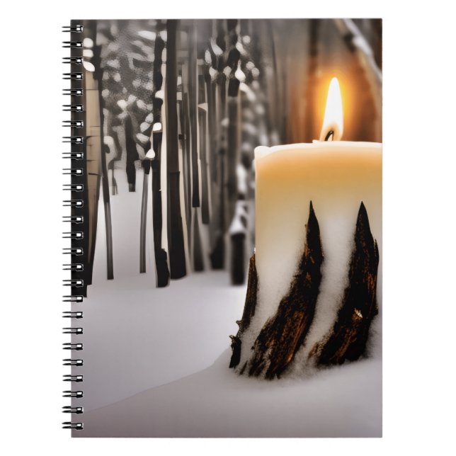 Caderno Espiral Floresta de Neve da Árvore de Vela (Frente)