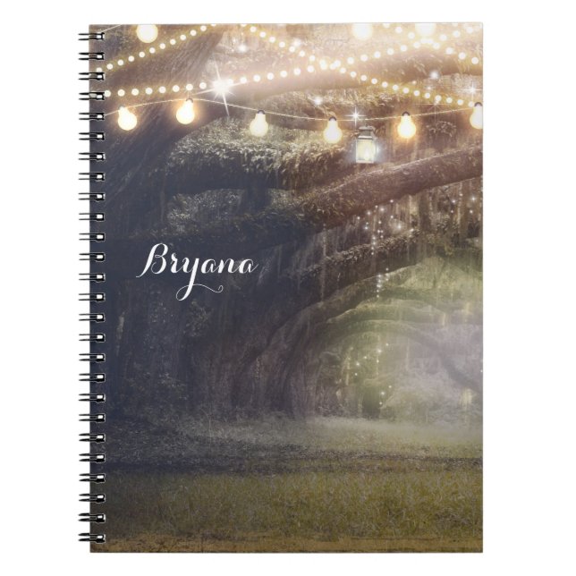 Caderno Espiral Floresta Encantada & Luzes de Madeira Rústica (Frente)