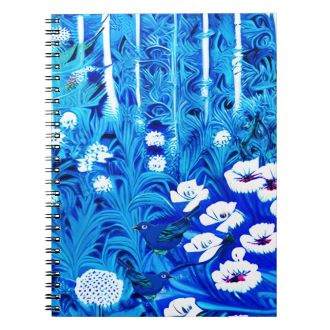 Caderno Espiral Floresta Fantástica com Flores e Pássaros (Frente)