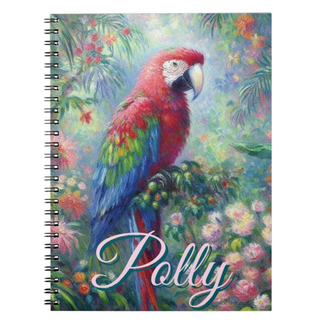 Caderno Espiral Floresta Floral de Pássaro de Papagaio Personaliza (Frente)