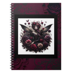Caderno Espiral Floresta Gótica Escura Rosas Florais de Fada Burgu
