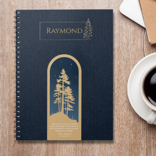 Caderno Espiral Floresta Minimalista Moderna Dourada Azul Profundo