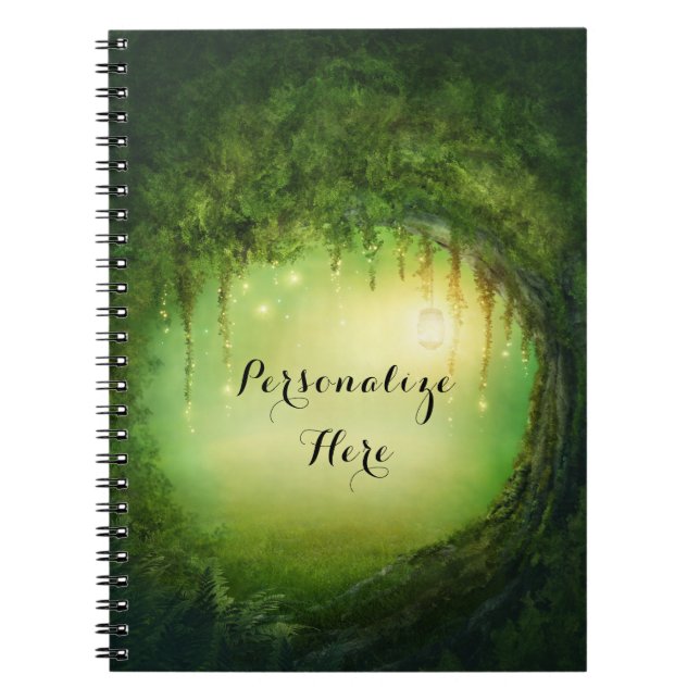 Caderno Espiral Floresta Sonhadora Encantada & Luzes Rústicas Pers (Frente)