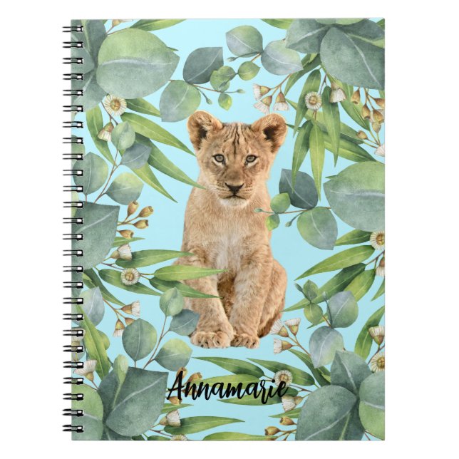 Caderno Espiral Floresta Verde da Selva de Lion Cub Cute (Frente)