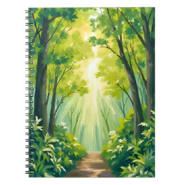 Caderno Espiral Floresta Verde Exuberante | Aquarela de Paisagem N