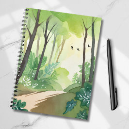 Caderno Espiral Floresta Verde Florescente | Aquarela da Natureza