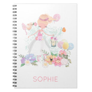 Caderno Espiral Florestas de Ballerina Graciosas Nome Branco Rosa