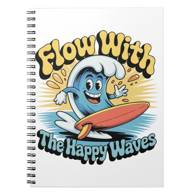 Caderno Espiral Flow With The Happy Waves Surf Journal (Frente)