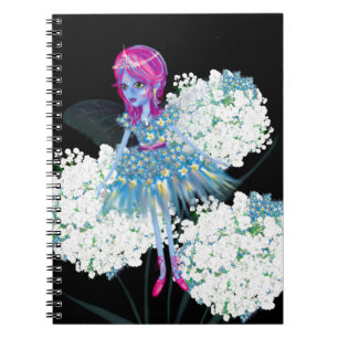 Caderno Espiral Flower Fairy Art by LeahG blue pink black white