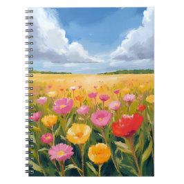 Caderno Espiral Flower Field Landscape Painting Watercolor