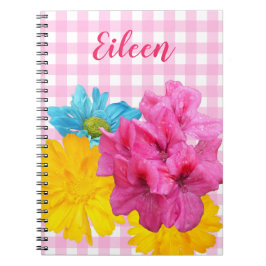 Caderno Espiral Flowers and Pink Gingham