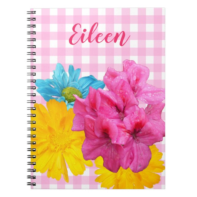 Caderno Espiral Flowers and Pink Gingham (Frente)