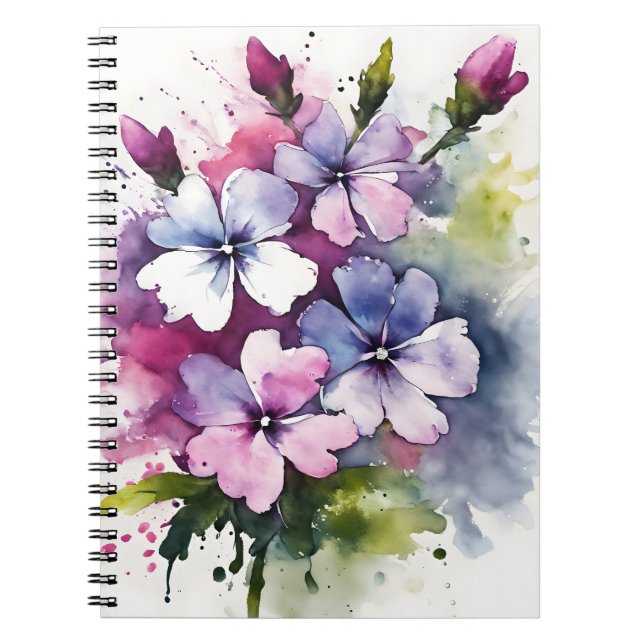 Caderno Espiral Flox - Flores aquarela (Frente)