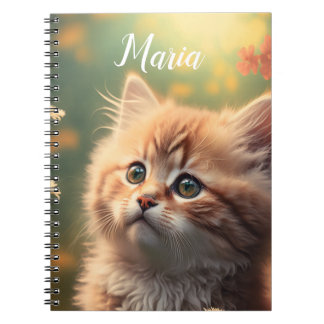 Caderno Espiral Fluffy Ginger Kitten Adorável, Personalizável