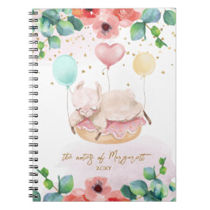 Caderno Espiral Fluffy Llama Ilustração de Garota Floral Diário