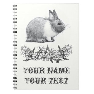 Caderno Espiral Fluffy o coelho. Desenho de lápis preto monocrom
