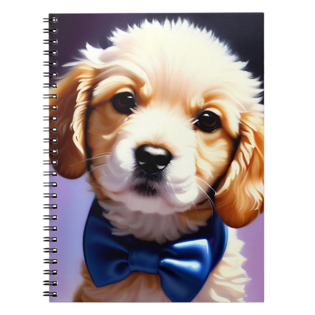 Caderno Espiral Fluffy Puppy Adorável w Arco azul (Frente)