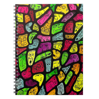 Caderno Espiral Fluorescent Cartoon Weird Faces Drawing