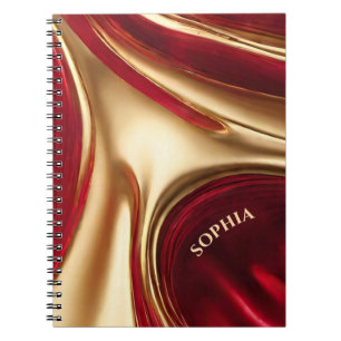 Caderno Espiral Fluxo de Abstrato moderno - Vermelho e Dourado-