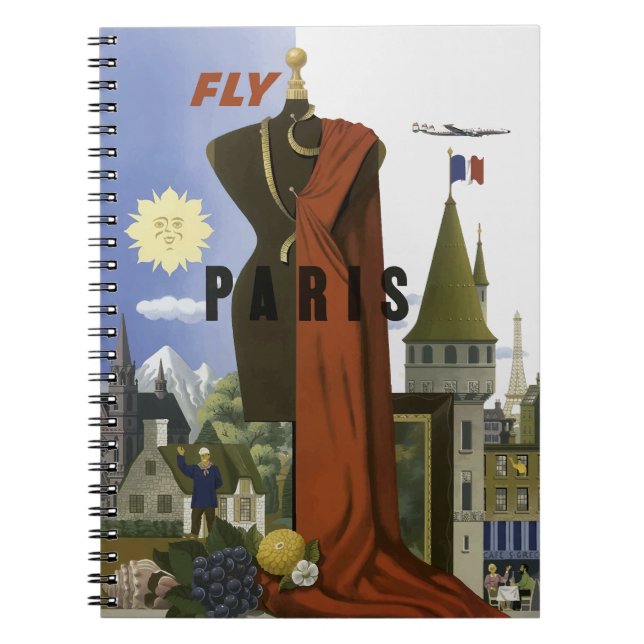 Caderno Espiral Fly Paris France Viagens vintage (Frente)
