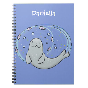 Caderno Espiral Foca-branca e ilustração de desenho animado de azu