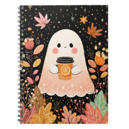 Caderno Espiral Fofa Fantasma de Outono com Café de Abóbora – Outo