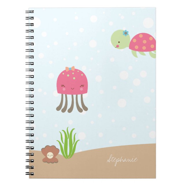 Caderno Espiral Fofo sob o mar garotas personalizadas notebook (Frente)