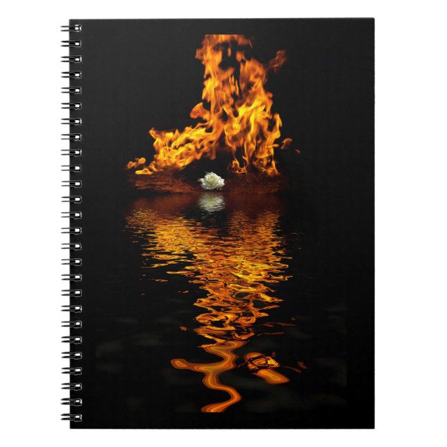 Caderno Espiral Fogo Chama Queimando Notebook Rosa Branco Quente (Frente)