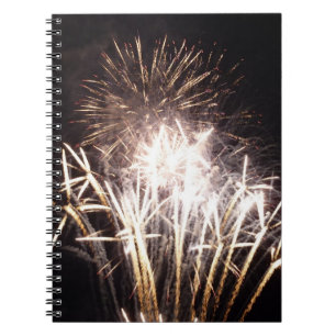 Caderno Espiral Fogos de artifício brancos e Dourados I Celebração
